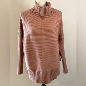 Illusory light brown chunky Ribbed Turtleneck Sweater warm cozy neutral SZ Med